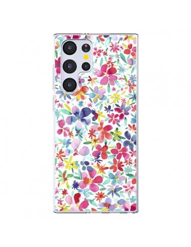Coque Samsung Galaxy S22 Ultra 5G Colorful Flowers Petals Blue - Ninola Design