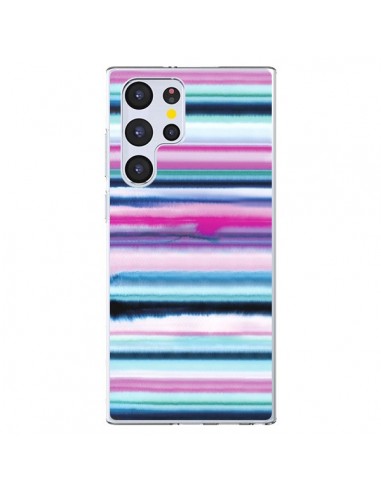 Coque Samsung Galaxy S22 Ultra 5G Degrade Stripes Watercolor Pink - Ninola Design