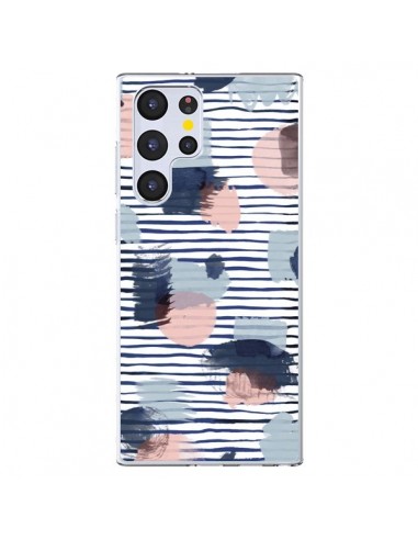 Coque Samsung Galaxy S22 Ultra 5G Watercolor Stains Stripes Navy - Ninola Design
