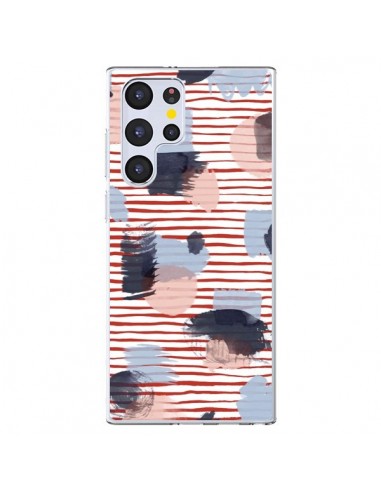 Coque Samsung Galaxy S22 Ultra 5G Watercolor Stains Stripes Red - Ninola Design