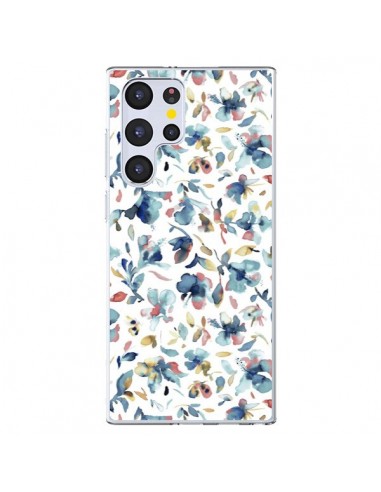 Coque Samsung Galaxy S22 Ultra 5G Watery Hibiscus Blue - Ninola Design