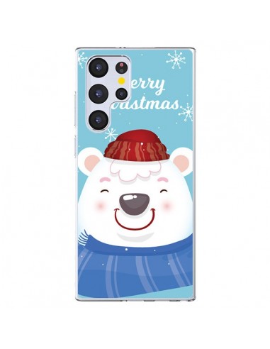 Coque Samsung Galaxy S22 Ultra 5G Ours Blanc de Noël Merry Christmas - Nico
