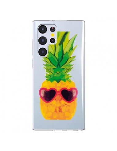 Coque Samsung Galaxy S22 Ultra 5G Ananas Lunette en Cœur transparente