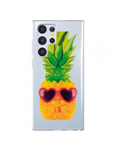 Coque Samsung Galaxy S22 Ultra 5G Ananas Lunette en Cœur transparente