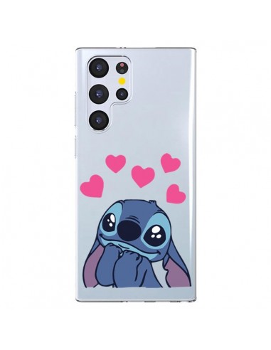 Coque Samsung Galaxy S22 Ultra 5G Stitch de Lilo et Stitch in love en coeur transparente