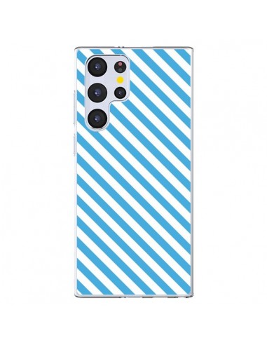 Coque Samsung Galaxy S22 Ultra 5G Bonbon Candy Bleue et Blanche Rayée - Nico