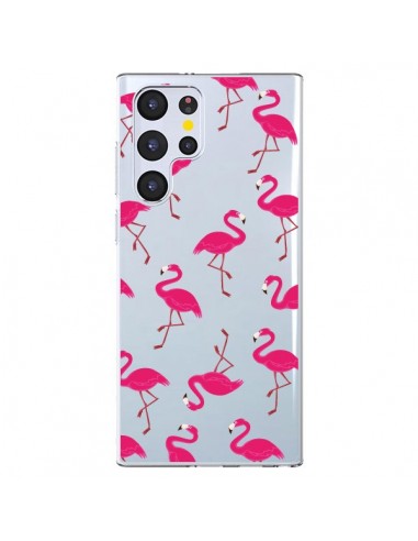 Coque Samsung Galaxy S22 Ultra 5G flamant Rose et Flamingo Transparente - Nico