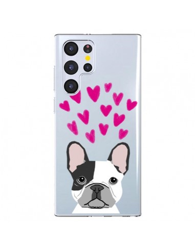 Coque Samsung Galaxy S22 Ultra 5G Bulldog Français Coeurs Chien Transparente - Pet Friendly