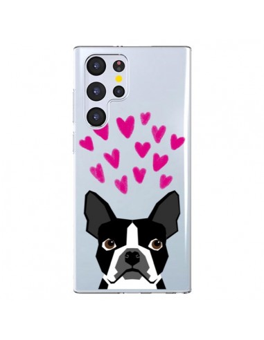 Coque Samsung Galaxy S22 Ultra 5G Boston Terrier Coeurs Chien Transparente - Pet Friendly