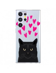 Coque Samsung Galaxy S22 Ultra 5G Chat Noir Coeurs...