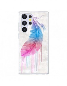 Coque Samsung Galaxy S22 Ultra 5G Plume arc-en-ciel -...