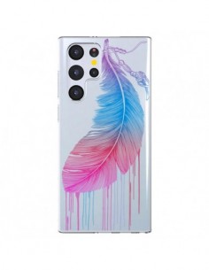Coque Samsung Galaxy S22 Ultra 5G Plume Feather Arc en...