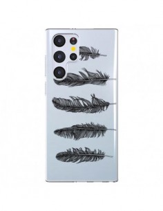 Coque Samsung Galaxy S22 Ultra 5G Plume Feather Noir...