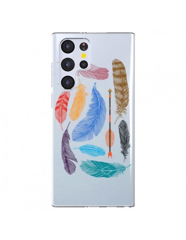 Coque Samsung Galaxy S22 Ultra 5G Plume Feather Couleur Transparente - Rachel Caldwell