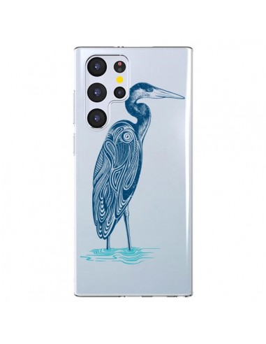 Coque Samsung Galaxy S22 Ultra 5G Heron Blue Oiseau Transparente - Rachel Caldwell