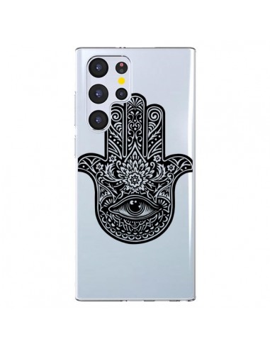Coque Samsung Galaxy S22 Ultra 5G Hamsa Cinq Doigts Main Mauvais Oeil Transparente - Rachel Caldwell