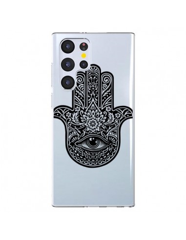 Coque Samsung Galaxy S22 Ultra 5G Hamsa Cinq Doigts Main Mauvais Oeil Transparente - Rachel Caldwell