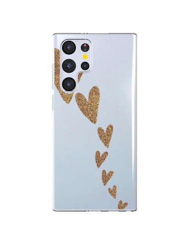 Coque Samsung Galaxy S22 Ultra 5G Coeur Falling Gold Hearts Transparente - Sylvia Cook