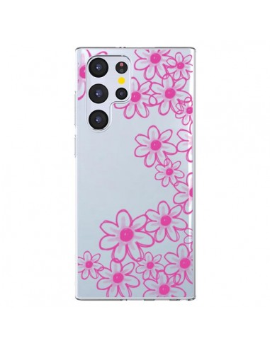 Coque Samsung Galaxy S22 Ultra 5G Pink Flowers Fleurs Roses Transparente - Sylvia Cook