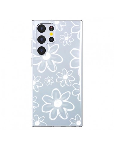 Coque Samsung Galaxy S22 Ultra 5G Mandala Blanc White Flower Transparente - Sylvia Cook