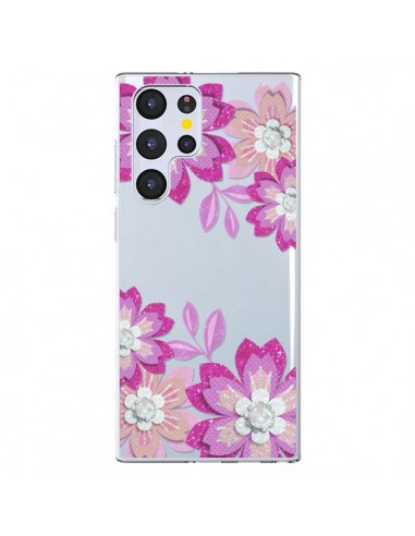 Coque Samsung Galaxy S22 Ultra 5G Winter Flower Rose, Fleurs d'Hiver Transparente - Sylvia Cook