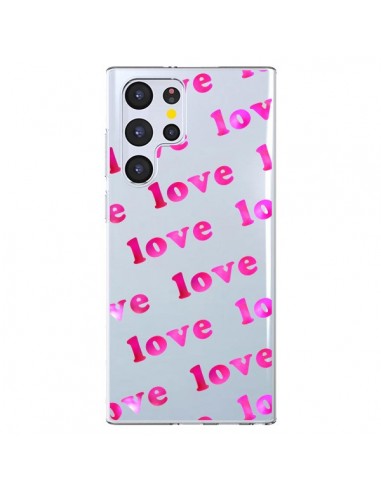 Coque Samsung Galaxy S22 Ultra 5G Pink Love Rose Transparente - Sylvia Cook