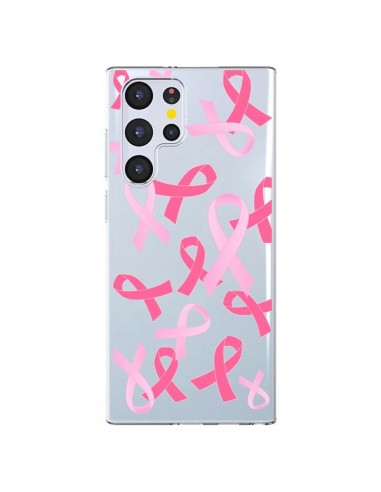 Coque Samsung Galaxy S22 Ultra 5G Pink Ribbons Ruban Rose Transparente - Sylvia Cook