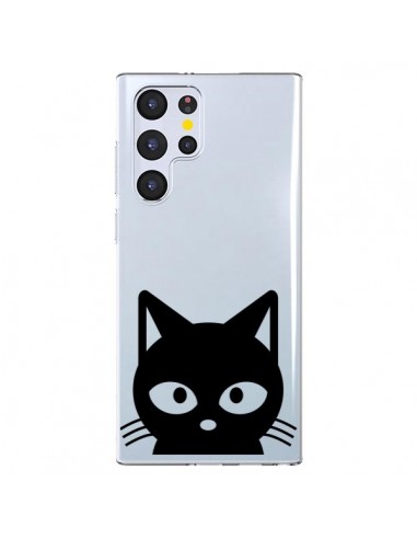 Coque Samsung Galaxy S22 Ultra 5G Tête Chat Noir Cat Transparente - Yohan B.
