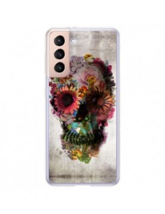 Coque Samsung Galaxy S21 Plus 5G Skull Flower Tête de...