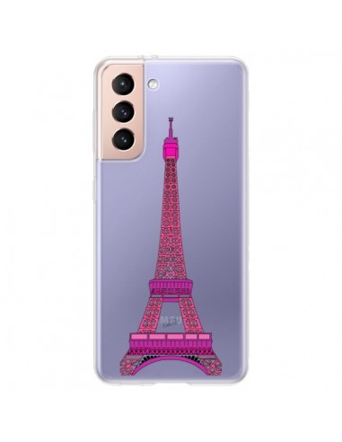 Coque Samsung Galaxy S21 Plus 5G Tour Eiffel Rose Paris Transparente - Asano Yamazaki