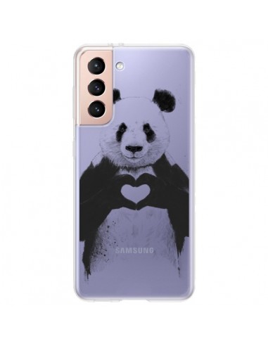 Coque Samsung Galaxy S21 Plus 5G Panda All You Need Is Love Transparente - Balazs Solti
