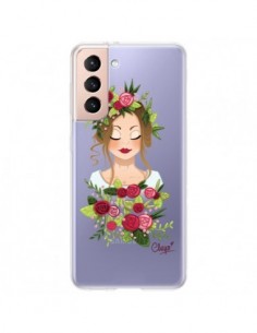 Coque Samsung Galaxy S21 Plus 5G Femme Closed Eyes Fleurs...