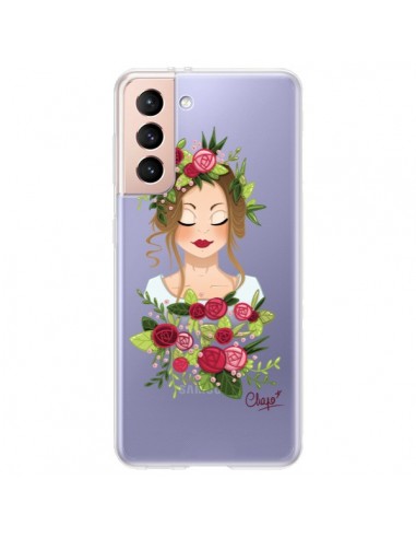 Coque Samsung Galaxy S21 Plus 5G Femme Closed Eyes Fleurs Transparente - Chapo