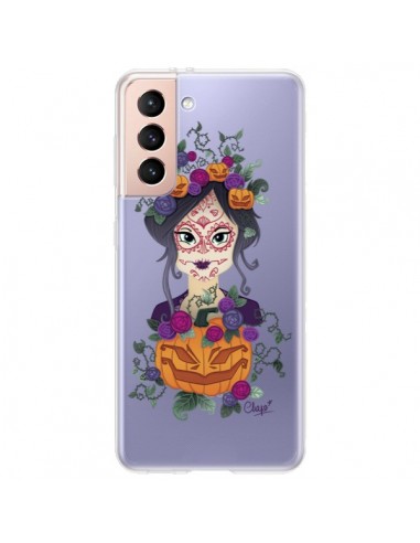 Coque Samsung Galaxy S21 Plus 5G Femme Closed Eyes Santa Muerte Transparente - Chapo