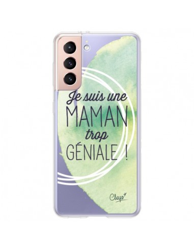 Coque Samsung Galaxy S21 Plus 5G Je suis une Maman trop Géniale Vert Transparente - Chapo