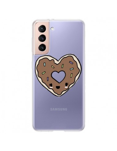 Coque Samsung Galaxy S21 Plus 5G Donuts Heart Coeur Chocolat Transparente - Claudia Ramos