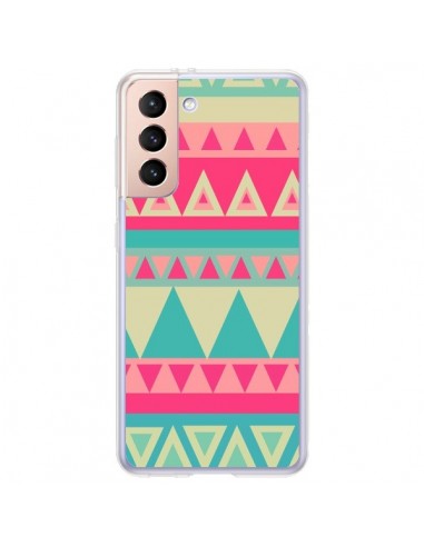 Coque Samsung Galaxy S21 Plus 5G Azteque Rose Vert - Eleaxart