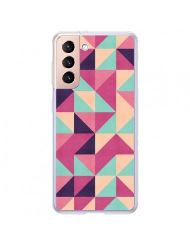 Coque Samsung Galaxy S21 Plus 5G Azteque Triangle Rose Vert - Eleaxart