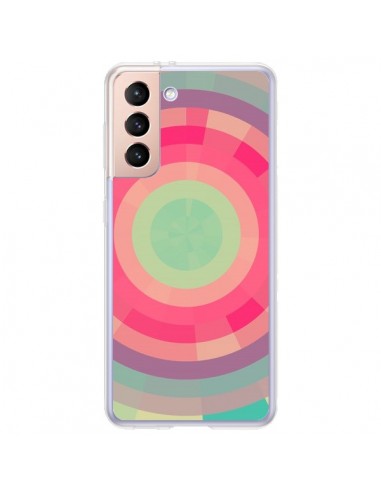 Coque Samsung Galaxy S21 Plus 5G Spirale de Couleurs Rose Vert - Eleaxart