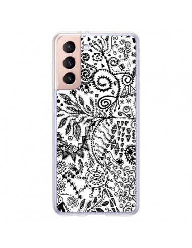 Coque Samsung Galaxy S21 Plus 5G Azteque Blanc et Noir - Eleaxart