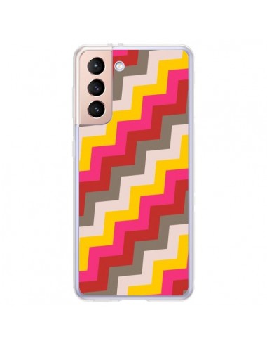 Coque Samsung Galaxy S21 Plus 5G Lignes Triangle Azteque Rose Rouge - Eleaxart