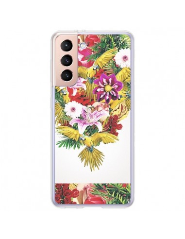 Coque Samsung Galaxy S21 Plus 5G Parrot Floral Perroquet Fleurs - Eleaxart