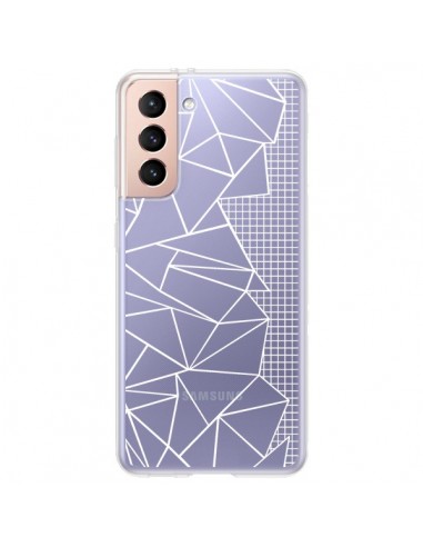 Coque Samsung Galaxy S21 Plus 5G Lignes Grilles Side Grid Abstract Blanc Transparente - Project M