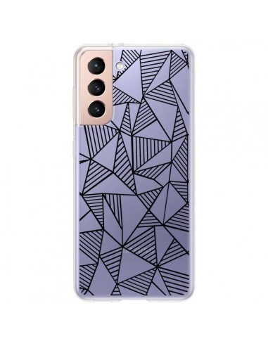 Coque Samsung Galaxy S21 Plus 5G Lignes Grilles Triangles Grid Abstract Noir Transparente - Project M