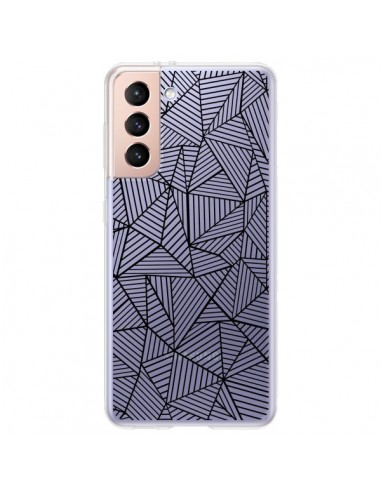 Coque Samsung Galaxy S21 Plus 5G Lignes Grilles Triangles Full Grid Abstract Noir Transparente - Project M