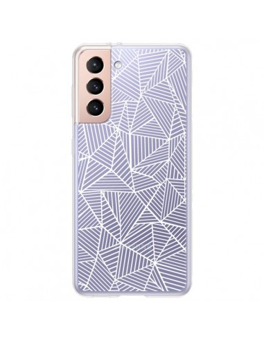 Coque Samsung Galaxy S21 Plus 5G Lignes Grilles Triangles Full Grid Abstract Blanc Transparente - Project M