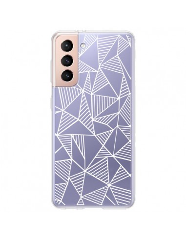 Coque Samsung Galaxy S21 Plus 5G Lignes Grilles Triangles Grid Abstract Blanc Transparente - Project M