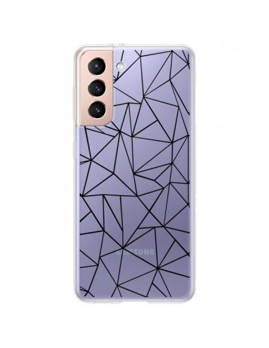 Coque Samsung Galaxy S21 Plus 5G Lignes Triangles Grid Abstract Noir Transparente - Project M