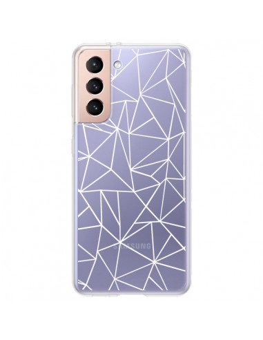 Coque Samsung Galaxy S21 Plus 5G Lignes Triangles Grid Abstract Blanc Transparente - Project M