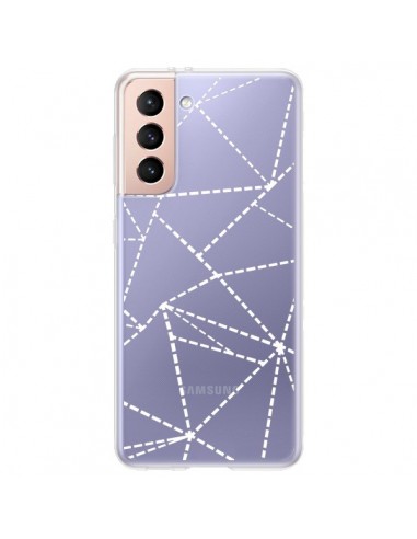 Coque Samsung Galaxy S21 Plus 5G Lignes Points Abstract Blanc Transparente - Project M